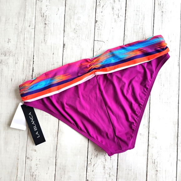 NEW LA BLANCA Swimsuit Foldover Bikini Bottoms Magenta Purple Colorful Size 16 - Picture 5 of 8